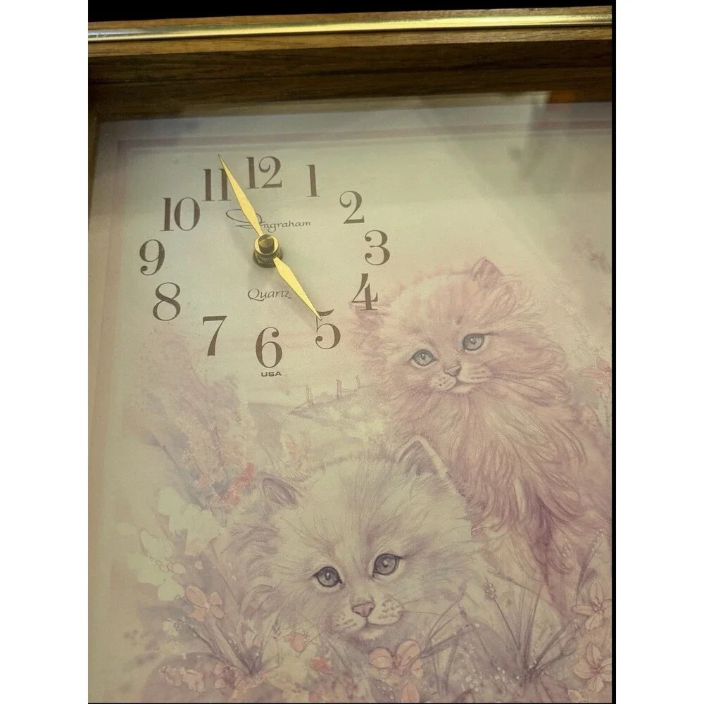 Vtv Ingraham Quartz Wall Clock Kitten Kitty Cat Design Battery Tested & Working